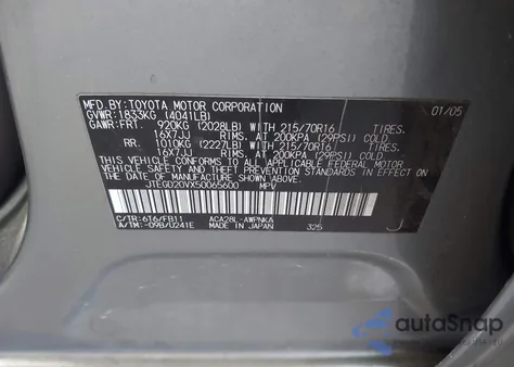 2005 Toyota Rav4 from USA, damaged, VIN JTEGD20VX50065600